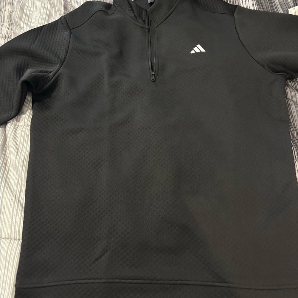 adidas Black Quarter-Zip Training Pullover with White Logo